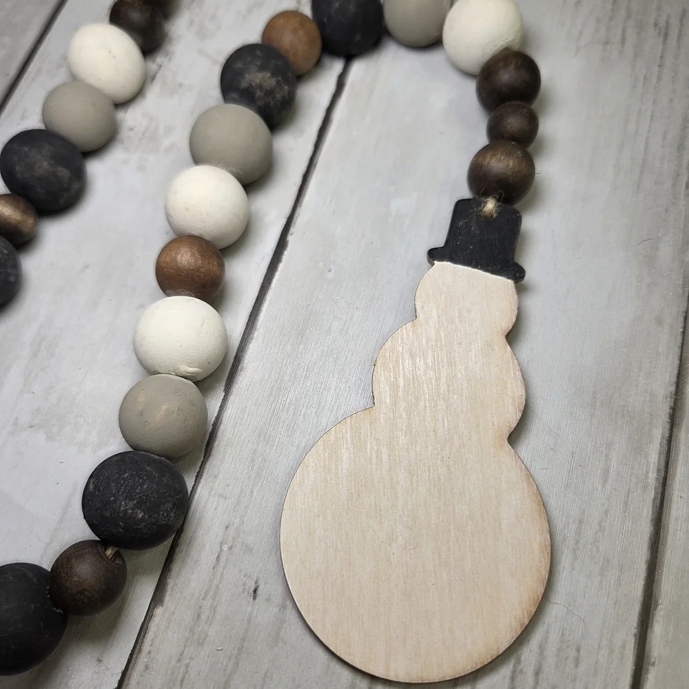Hand Painted Rustic Beaded Garland with Snowman Accent